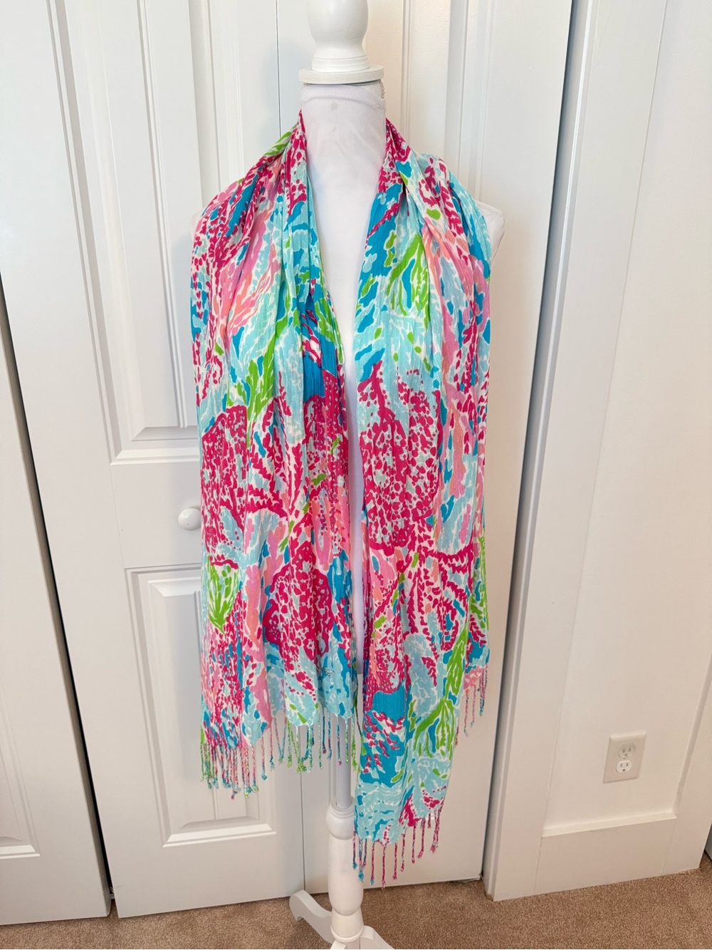 Lilly Pulitzer Lightweight Murfee Scarf with Fringe Let's Cha Cha Print